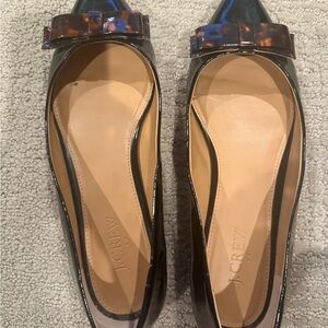 J. Crew Black and Brown Flats with Tortoise Bow